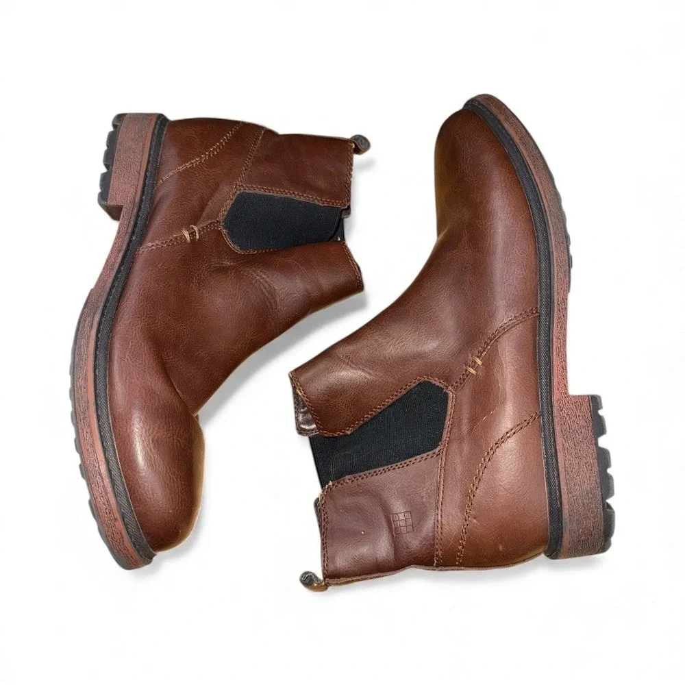 Vince Camuto Kent‎ Mens 6.5M Pre-Owned Brown Faux Leather Ankle Slip On Boots